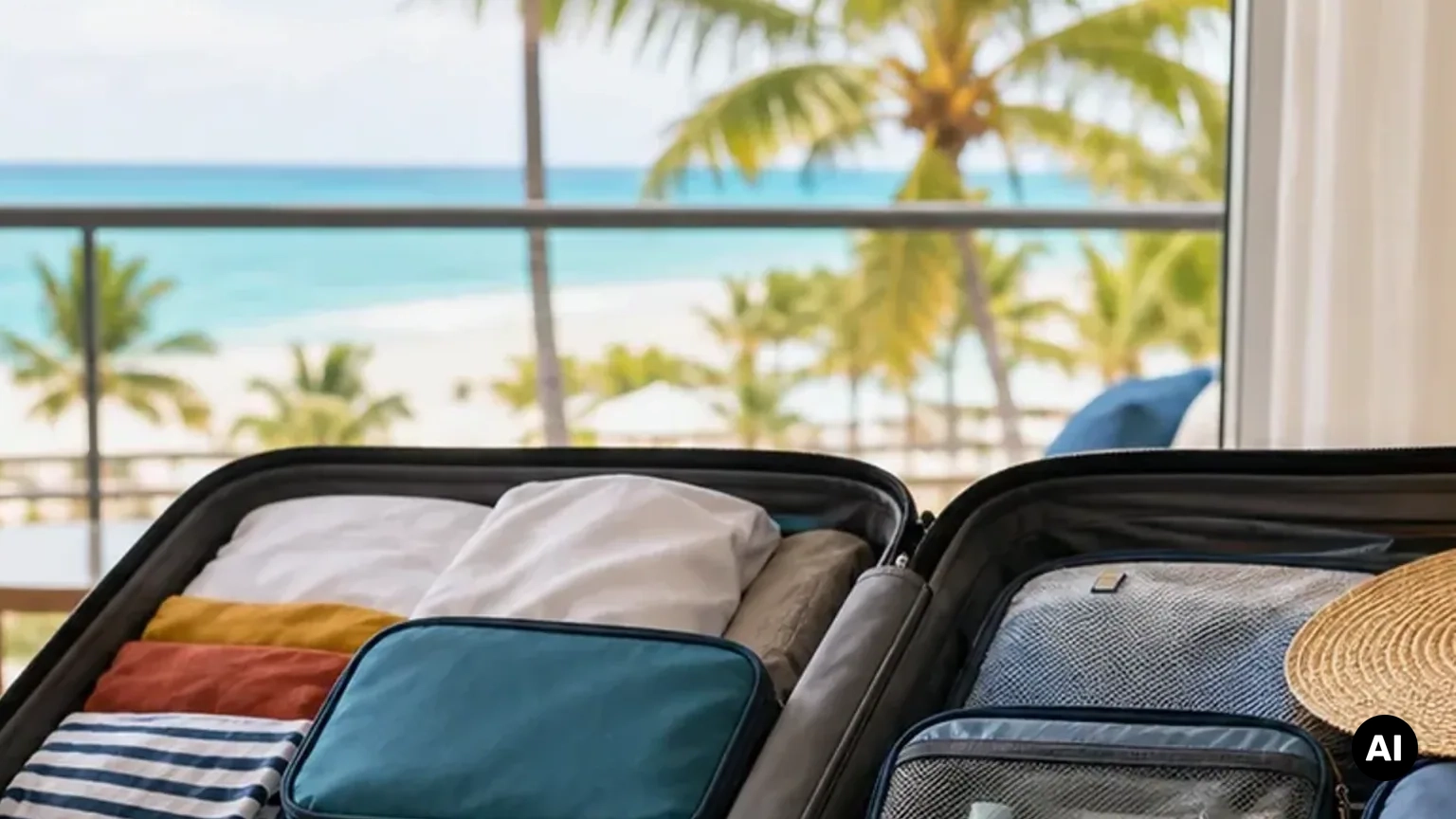 Checklist final para confirmar documentos, transfer, mala e reservas antes de viajar para Punta Cana. Ilustração editorial, não uma fotografia de hotel.