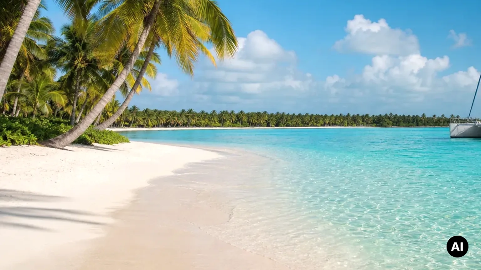 Praia e mar em Punta Cana para equilibrar excursões com dias de descanso. Ilustração editorial, não uma fotografia de hotel.